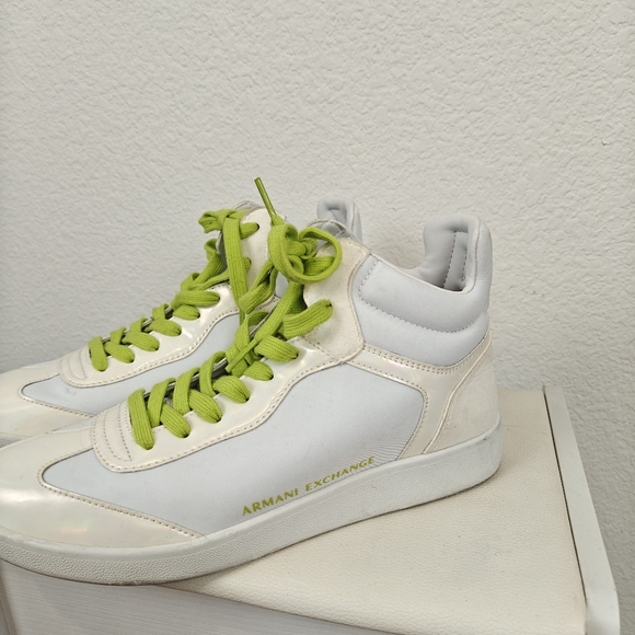 Armani Exchange High Top Lace Sneakers In Op White Acid Lime Size 9 Women's - Picture 5 of 10